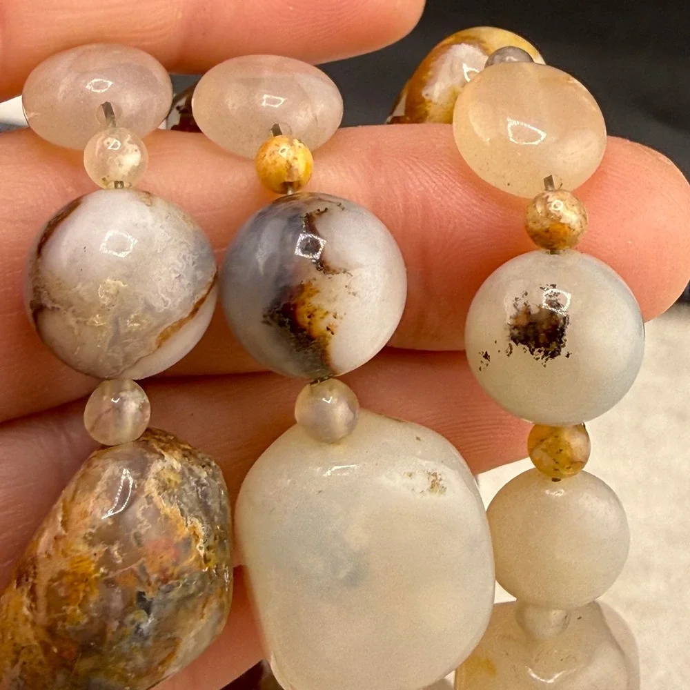 Vintage DTR Jay King Necklace Brown Agate Tumbled Bead Sterling Silver 925 30